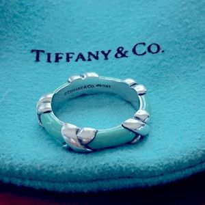 RARE! Tiffany & Co. Sterling Silver Blue Enamel Signature Ring